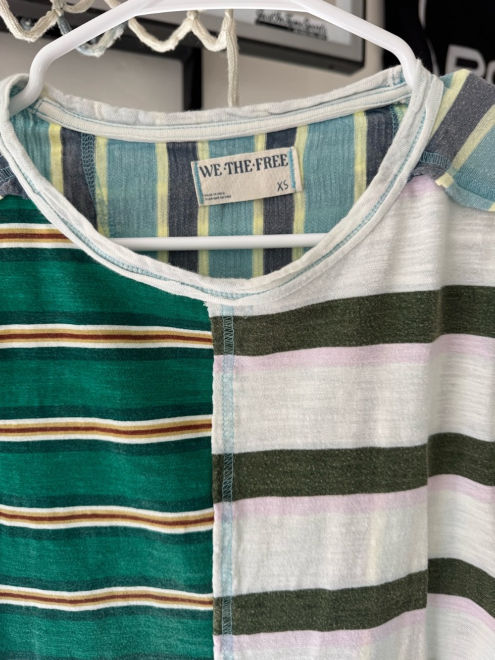 We The Free Green, White & Olive Striped Patchwork Tee - Picture 2 of 3